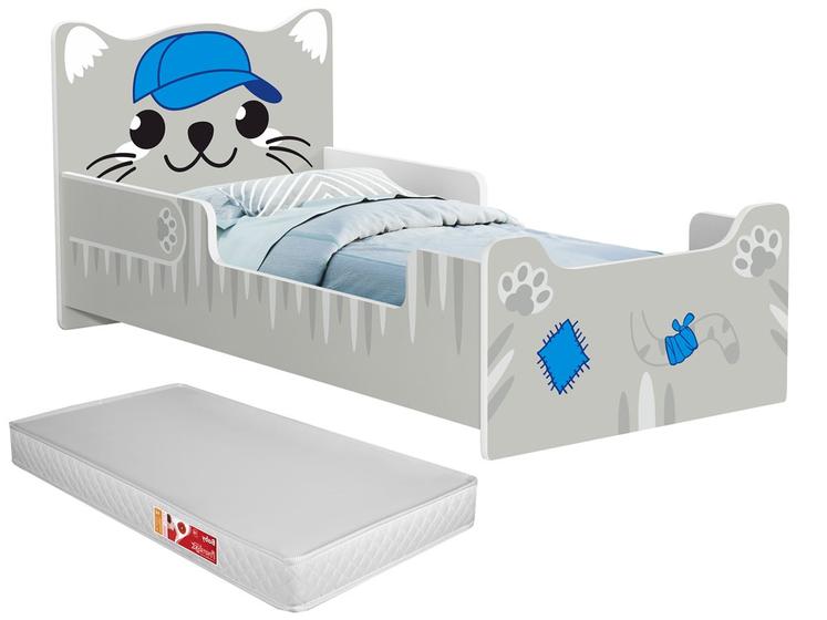 Imagem de Mini cama Gatinho Com Colchão cinza Azul Meninos quarto cama infantil proteção lateral maior