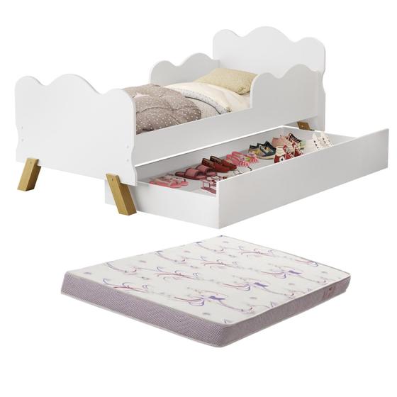 Imagem de Mini Cama Infantil Angel Com Auxiliar Sapateira Proteção Lateral Com 1 Colchão