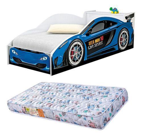 Imagem de Mini Cama Infantil Carro Baú Na Cabeceira Acompanha Colchão