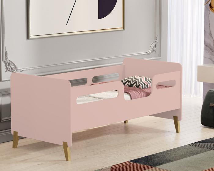 Imagem de Mini Cama Infantil Cecília Com Grade Proteção Montessoriana Pés de Madeira Para Quarto