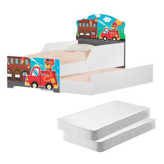 Imagem de Mini Cama Infantil com Auxiliar Pop Resgate Bombeiro com Colchões