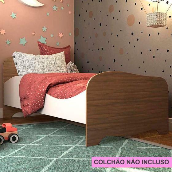 Imagem de Mini Cama Infantil com Proteção Lateral Uli Móveis Branco Brilho/Carvalho Baby Home - Peroba