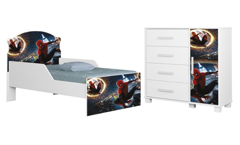 Imagem de Mini Cama Infantil Livia Adesivada Para Quarto MDF Com Proteção Lateral Com Comoda 4 Gavetas 1 Sapateira Design Moderno