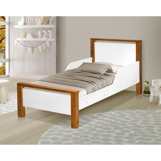 Imagem de Mini Cama Infantil Montessoriana Branca e Mel com Colchão