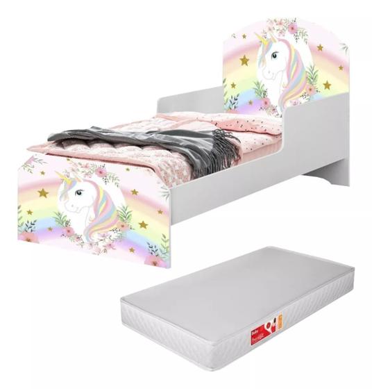 Imagem de Mini Cama Infantil para meninas com Colchão Unicórnio