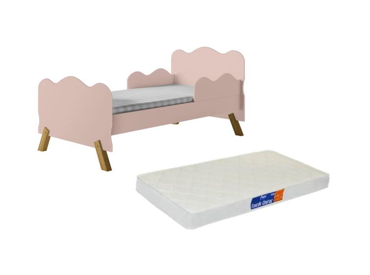 Imagem de mini cama infantil proteção lateral mdf pes retro de madeira mais colchao