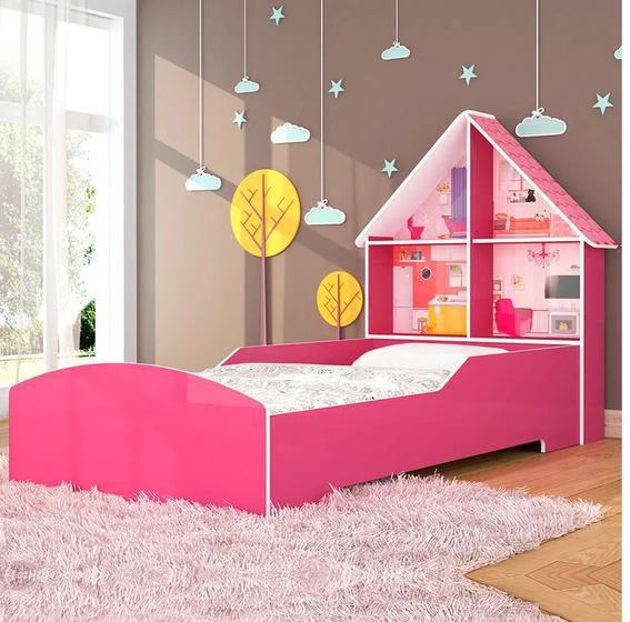 Imagem de Mini-cama Infatil Casinha Gelius Proteção Lateral e Cabeceira Casinha - Pink