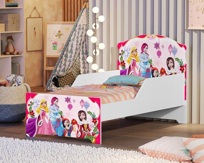 Imagem de Mini cama juvenil adesivada branco princesas vj móveis