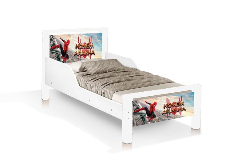 Imagem de mini cama juvenil branco retro com pes em madeira alto padrão moderno do homem aranha