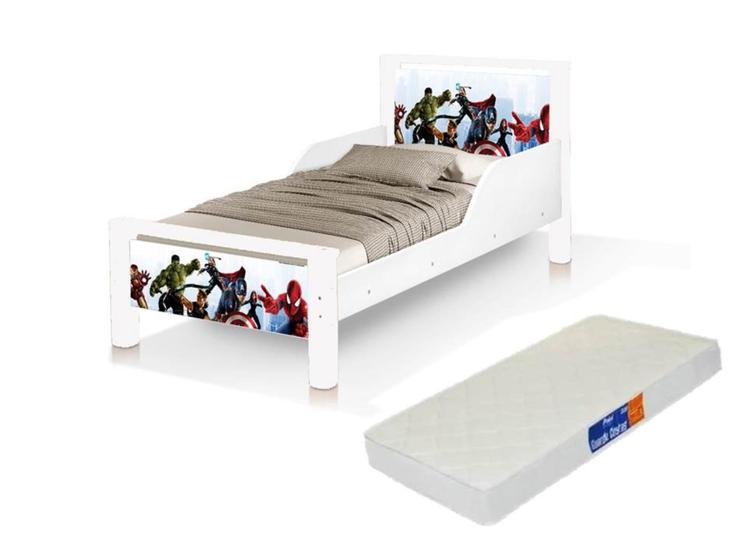 Imagem de mini cama juvenil dos vingadores infantil retro proteção lateral branca com colchão