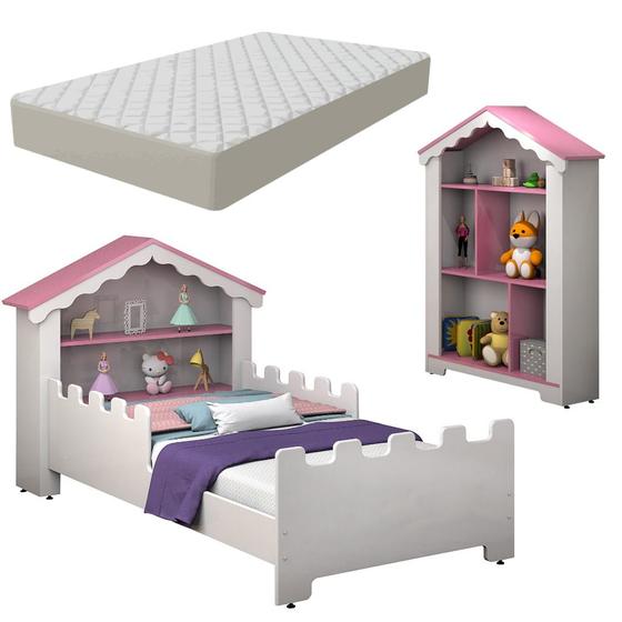 Imagem de Mini Cama Magia Castelo Com Estante E Colchão Quarto Infantil 