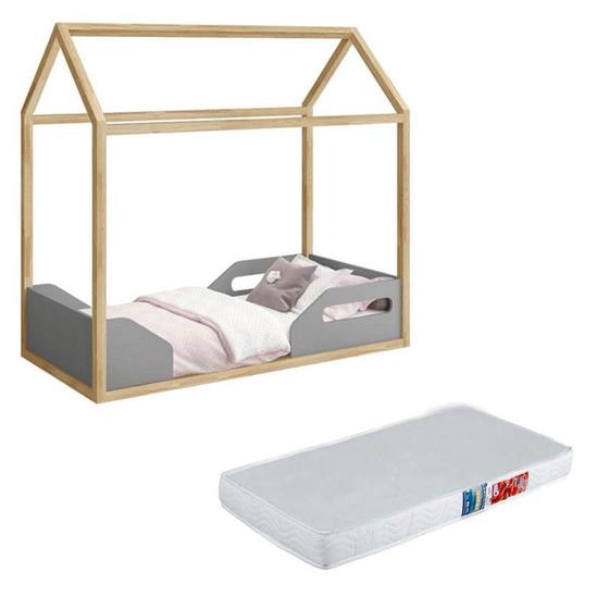 Imagem de Mini Cama Montessoriana Zoe Cinza Acetinado com Colchão Ortobom  Reller