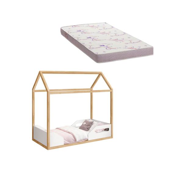 Imagem de Mini Cama Montessoriana Zoe Infantil Branco Fosco / Madeira Pinus com Colchão - Reller