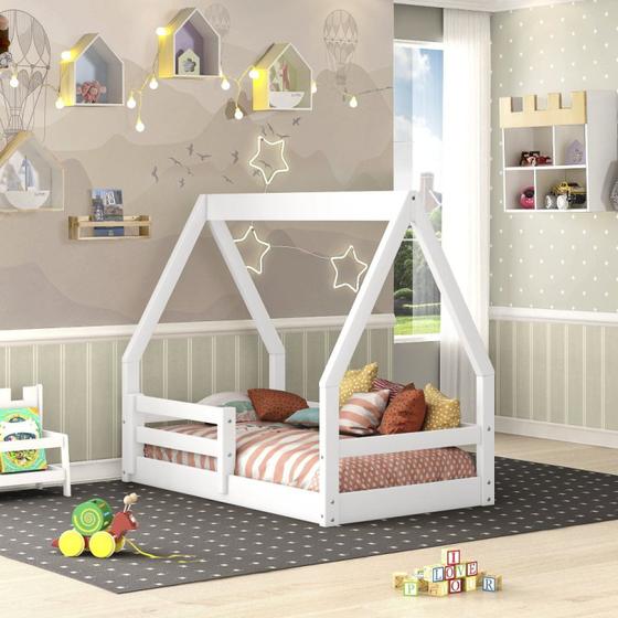 Imagem de Mini Cama Montessoriano Cabaninha com Grade em Madeira Maciça Casatema