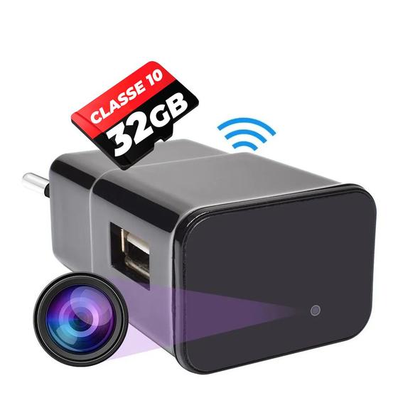 Imagem de Mini Camera Escondida em Formato de Carregador Tomada Segurança Z15 Wifi Full hd + Cartão de 32gb