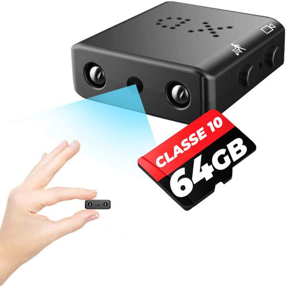 Imagem de Mini Câmera Escondida XD-1 C/ Bateria + Memória 64GB Micro Filmadora Segurança Visão Noturna Full HD 