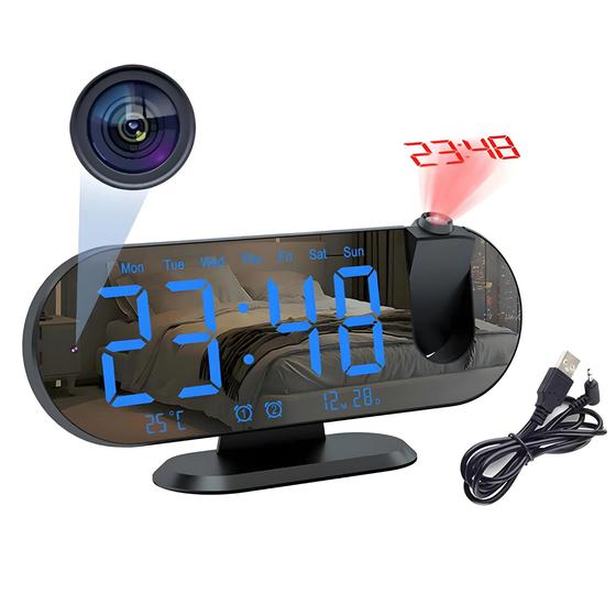 Imagem de Mini Câmera WiFi 1080P Relógio Secreto Multifuncional Com Projeção, Despertador E Detecção De