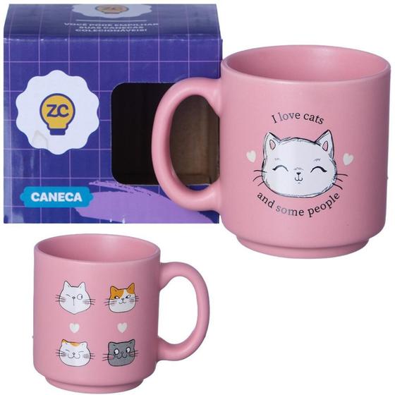 Imagem de Mini Caneca I Love Cats Gata Gatinha Bichinho Rosa Para Café Expresso Cerâmica 100ML - Zona Criativa