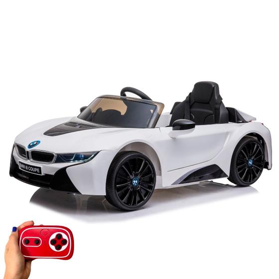 Imagem de Mini Carrinho Elétrico BMW I8 12V Branco Luzes/Som Controle Suporta 30kg Inmetro BW293BR - Importway