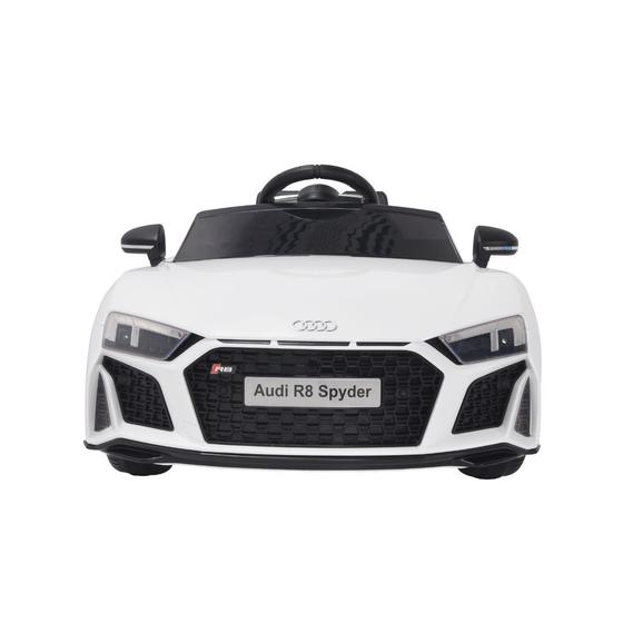 Imagem de Mini carro eletrico infantil audi r8 spyder licenciado branco 12v luz som controle remoto