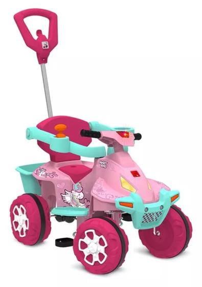 Imagem de Mini carro Smart Quad Passeio Rosa Pedal  com Empurrador Menina- Bandeirante