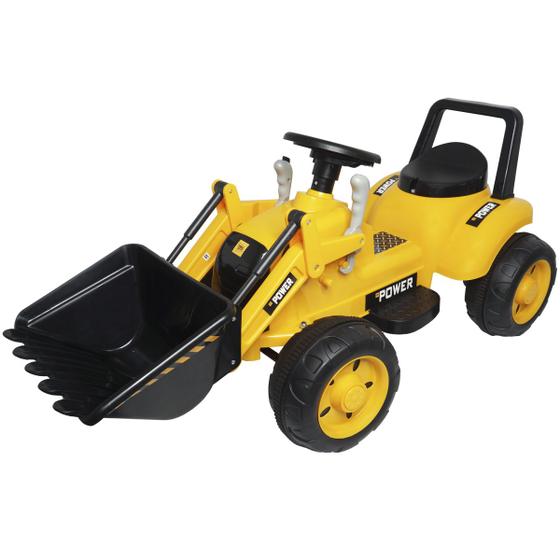 Imagem de Mini Carro Trator Escavadeira Elétrico 6V Infantil Criança Bateria Amarelo Brinqway BW-081AM Bivolt