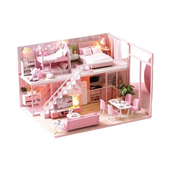 Imagem de Mini Casa de Boneca de Madeira DIY - Apartamento Duplex 3D para Montar