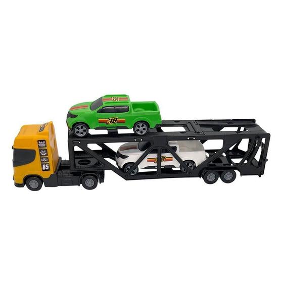 Imagem de Mini Cegonheiro De Brinquedo Com 2 Carrinhos - Amarelo