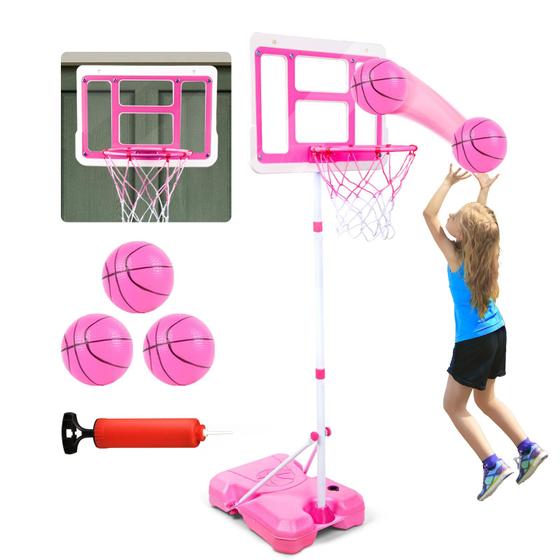 Imagem de Mini Cesta de Basquete ShyLizard para Crianças - Ajustável (1,1m a 1,9m) - Rosa