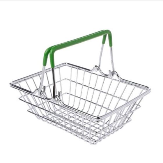 Imagem de Mini Cesta Porta Treco Supermercado para Compras Decoração Enfeite em Aço Inox