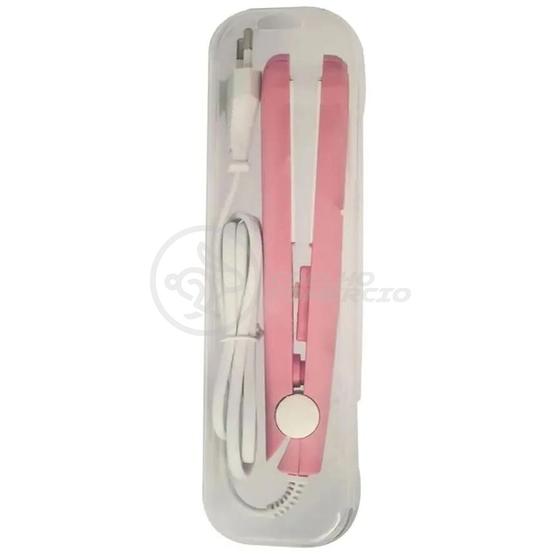 Imagem de Mini Chapinha Prancha para Viagem Cabelo 17cm Bivolt 110220V Profissional Dia Das Mães - Rosa