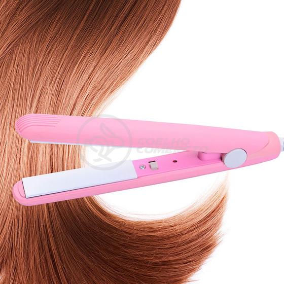 Imagem de Mini Chapinha Prancha para Viagem Cabelo 17cm Bivolt 110220V Profissional Dia Das Mães - Rosa