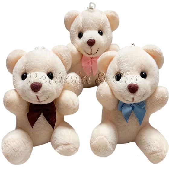 Imagem de Mini Chaveiro Urso de Pelúcia Creme com Laço 9cm - Jogo De 06pçs