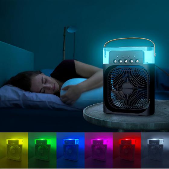 Imagem de Mini Climatizador Com Reservatório Para Água E Gelo Com 7 Led Ventilador Umidificador De Ar Portatil