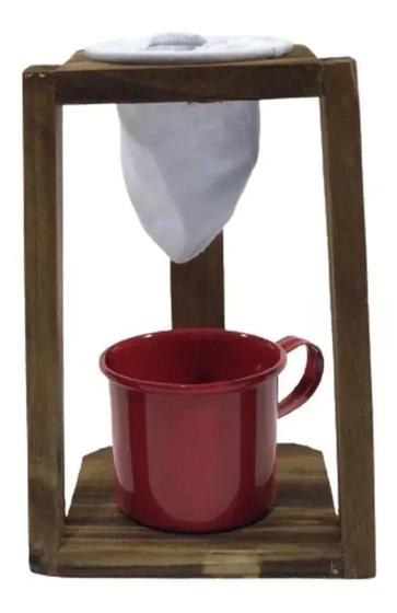 Imagem de Mini Coador Café Chá Individual em Madeira Rústico com Caneca
