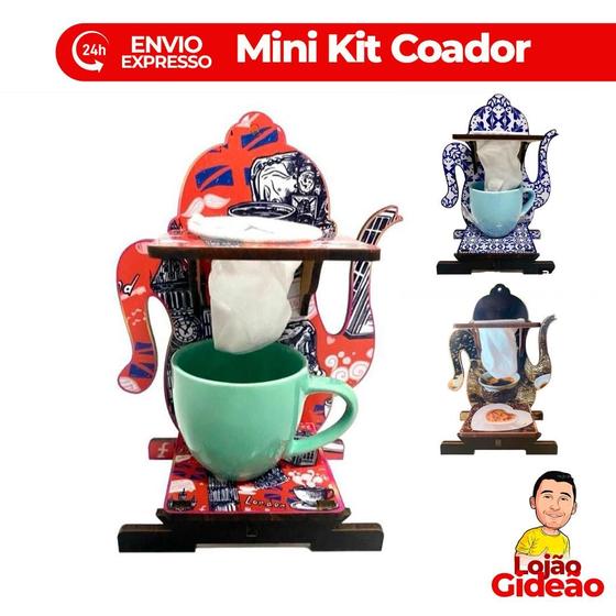 Imagem de Mini Coador De Café Chá Individual Com Xícara De Porcelana Madeira Estampado