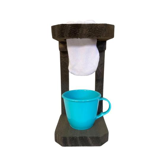 Imagem de Mini Coador De Madeira Pinos Com Xícara De Acrílico 85 Ml