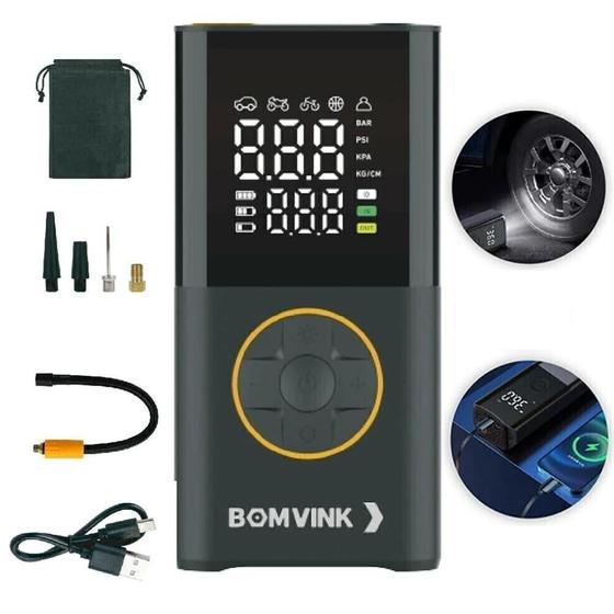 Imagem de Mini Compressor de Ar Digital Portátil BOM-8907 BomVink com LED e Função Power Bank