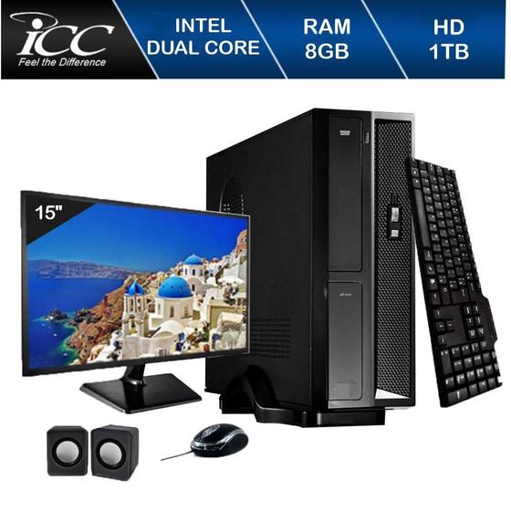 Imagem de Mini Computador Icc Sl1882km15 Intel Dual Core 8gb HD 1tb Kit Multimídia Monitor 15