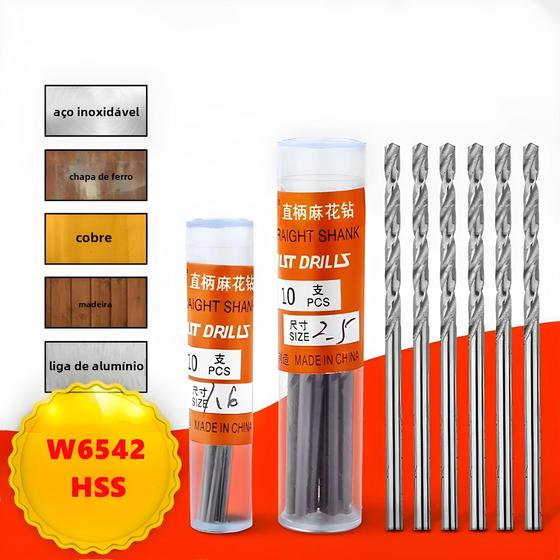 Imagem de Mini Conjunto de Brocas HSS com Haste Reta (2-52mm) - Para Madeira e Aço Inoxidável (10 Peças)