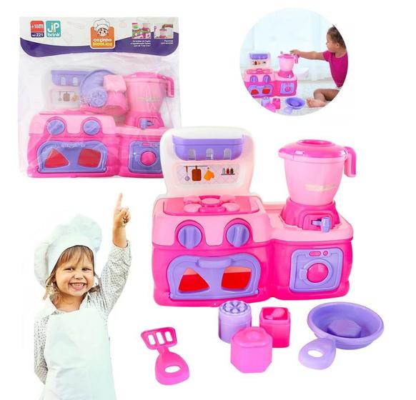 Imagem de Mini Cozinha Infantil Fogão Liquidificador Acessórios Rosa