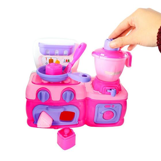 Imagem de Mini Cozinha Rosa com Fogão, Forno, Liquidificador, Espátula e Outros Acessórios brinquedo divertido para crianças meninas imaginaçao infantil