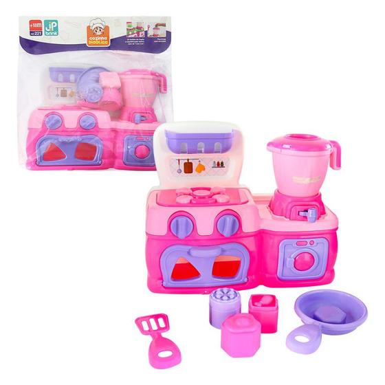 Imagem de Mini Cozinha Rosa com Fogão, Forno, Liquidificador, Espátula e Outros Acessórios