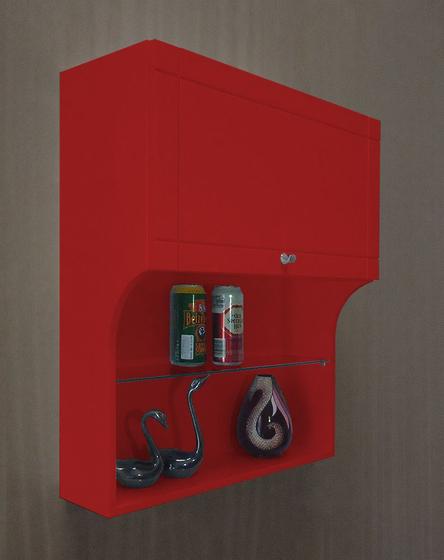 Mini Estante Armário Suspenso Prateleira para Livros Porta Basculante - Vermelho Laca Menor preço em Mini Estante Armário Suspenso Prateleira para Livros Porta Basculante - Vermelho Laca