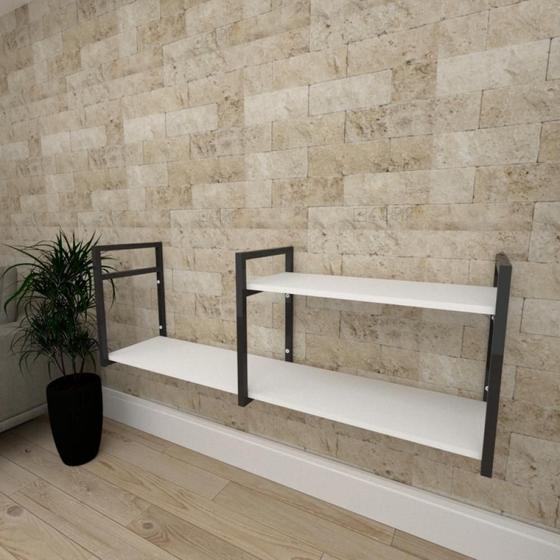 Imagem de Mini estante industrial para sala aço cor preto prateleiras 30 cm cor branca modelo ind07beps