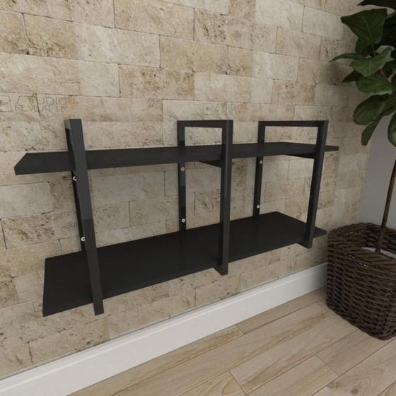 Imagem de Mini estante industrial para sala aço cor preto prateleiras 30cm cor preto modelo ind23peps