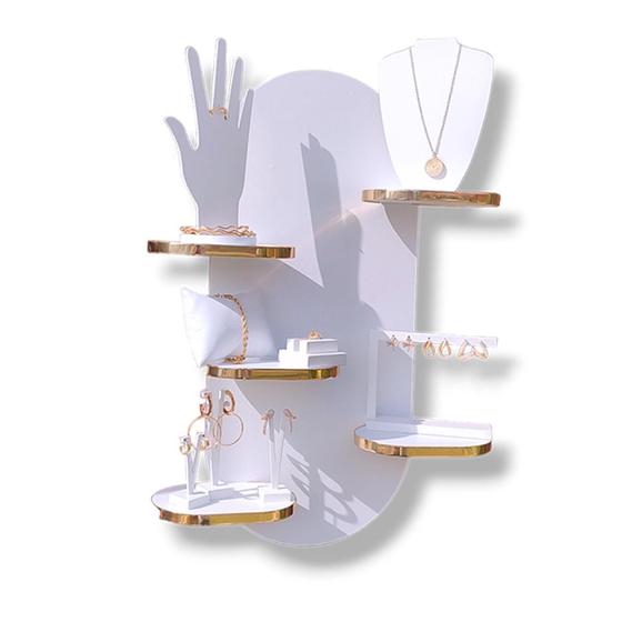 Imagem de Mini Estante Vertical Branca de Parede- Bordas Douradas