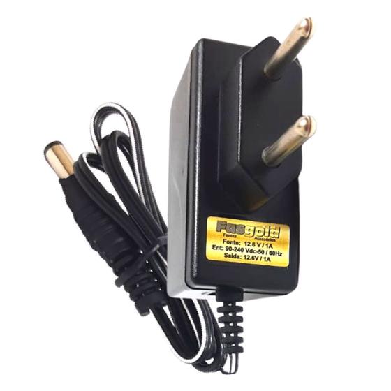 Imagem de Mini Fonte Cabeada Com Pino Bivolt 12.6V 1A Com Proteção Conta Surtos E Interferência FS-567 Fasgold