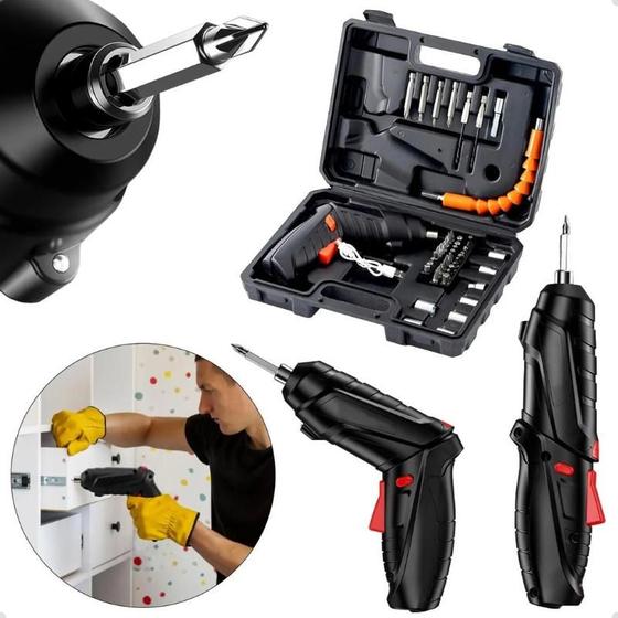 Imagem de Mini Furadeira Parafusaderia Sem Fio Recarregável Kit 47pçs