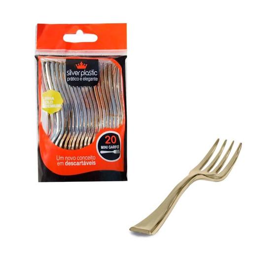 Imagem de Mini Garfos Silver Plastic Linha Gold Premium Dourado 20Un